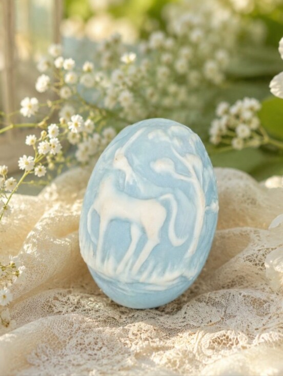 Design Gifts Intern'l Other - Unicorn Cameo Egg Shape Trinket Box Removal Lid Blue White